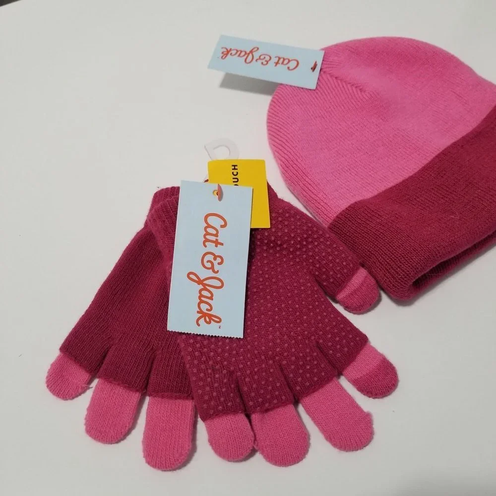 NWT Cat & Jack Girls Tiarella Beanie and Gloves Matching Set Youth Size OS Color